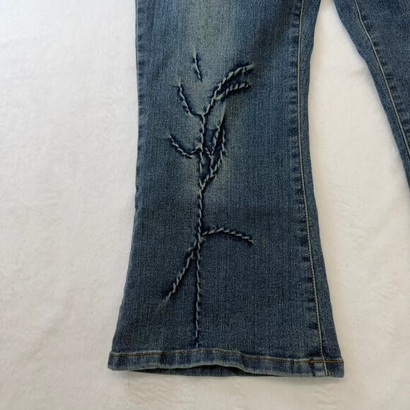 Vintage Von Dutch Floral Embroidered Design Blue Capri Denim Jeans Size 12 - Picture 5 of 10